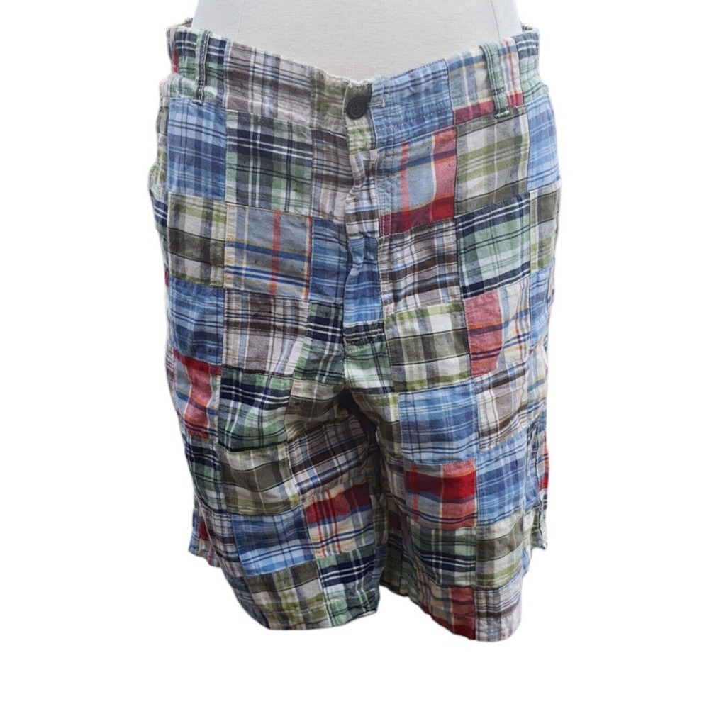 Men's 38 Indian Madras Shorts Patchwork Plaid Preppy Cargo Vtg by Izod J…